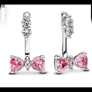 Pure silver pink bow earrings with swarovski elements